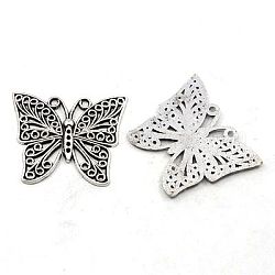 Alloy Pendants, Cadmium Free & Nickel Free & Lead Free, Butterfly, Antique Silver, 34x39.5x2mm, Hole: 2mm