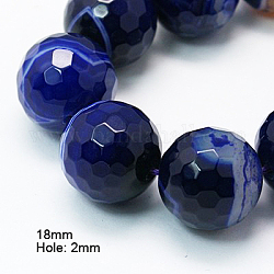 Natural Agate Beads Strands, Dyed, Faceted, Round, Dark Blue, 18mm, Hole: 2mm, about 21pcs/strand, 15.7inch