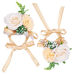 Craspire 2pcs corsage de poignet en soie, avec imitation fleur en plastique, pour le mariage, décorations de fête, verge d'or, 350mm