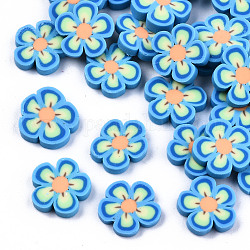 Cabujones de arcilla polimérica hechos a mano, flor, cielo azul profundo, 8~10x8~10.5x2mm, aproximamente 5200 unidades / 1000 g