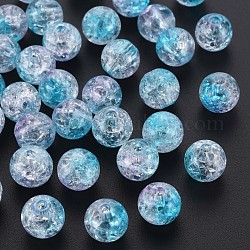 Perles en acrylique transparentes craquelées, deux tons, ronde, bleu profond du ciel, 10x9mm, Trou: 2mm, environ 940 pcs/500 g