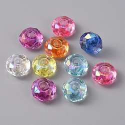 Transparentem Acryl europäischen Perlen, Großloch perlen, AB Farbe, Rondell, Mischfarbe, 14.5x8 mm, Bohrung: 4.5 mm