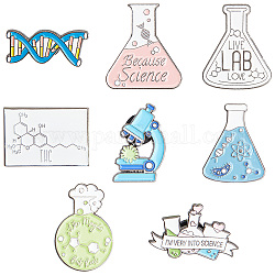 SUNNYCLUE 8Pcs 8 Style Lab Theme Alloy Enamel Brooches, with Enamel Pin, Gene Strand & Microscope & Chemical Test Bottle, Mixed Color, 20~30.5x12~30.5x1.5~11mm, Pin: 1~1.2mm, 1pc/style