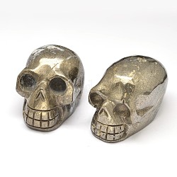 Skull Natural Pyrite Display Decorations, Dark Khaki, 45~49x40~45x67~70mm
