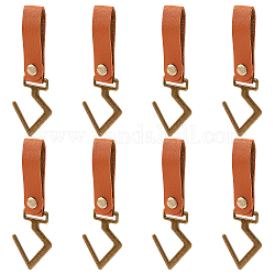AHANDMAKER 8 Pcs Leather Straps for Hanging, Leather S Shelf Hooks Camping Hooks Hanging Pots and Pans Snaps Button Colesed Utility Hooks Hanger for Home Outdoor Supplies, Brown
