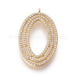 Brass Micro Pave Cubic Zirconia Pendants, Oval, Clear, Golden, 34x20x3mm, Hole: 1mm