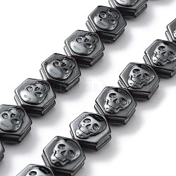 Chapelets de perles hématite synthétique sans magnétique, hexagone avec motif de crâne, Halloween, 10.5x9.5x5.5mm, Trou: 1mm, Environ 41 pcs/chapelet, 16.54 pouce (42 cm)