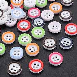 4 кнопки отверстия смолы, плоско-круглые, разноцветные, 11x3 мм, отверстие : 1.8 мм