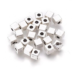 Tibetan Style Spacer Beads, Lead Free & Cadmium Free & Nickel Free, Cube, Antique Silver Color, 4x4x4mm, Hole: 2mm