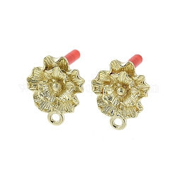 Rack Plating Golden Alloy Stud Earring Findings, with Loops and 304 Stainless Steel Pins, Cadmium Free & Nickel Free & Lead Free, Flower, 16.5x13mm, Hole: 1.6mm, Pin: 0.7x10.5mm