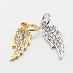 CZ Brass Micro Pave Cubic Zirconia Wing Charms, Mixed Color, 15x6x2mm, Hole: 4mm