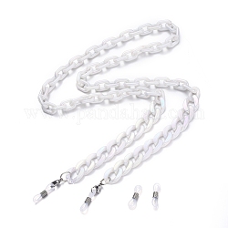 Eyeglasses Chains, Neck Strap for Eyeglasses, with Acrylic Cable and Curb Chains, 304 Stainless Steel Lobster Claw Clasps and Rubber Loop Ends, White, 31.4 inch(80cm)