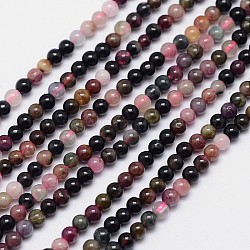 Turmalina naturales hebras de perlas redondo, 3mm, agujero: 0.6~0.8 mm, aproximamente 141 pcs / cadena, 15.5 pulgada