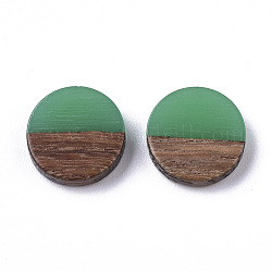 Cabujones de resina & madera, plano y redondo, verde primavera medio, 10x2.5~4mm