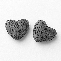 Perles de pierre de lave naturelle non cirées, pour perles d'huile essentielle de parfum, perles d'aromathérapie, teinte, cœur, pas de trous / non percés, noir, 24~25x22x10.5mm