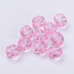 Abalorios de acrílico transparentes, facetados, redondo, rosa, 10x9.5mm, agujero: 1.8 mm, aproximamente 990 unidades / 500 g