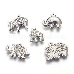 304 Stainless Steel Pendants, Elephant, Stainless Steel Color, 17~20x15~25x3~5mm, Hole: 1.2~1.6mm