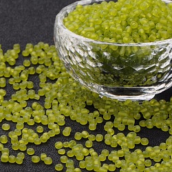 (Repacking Service Available) Glass Seed Beads, Frosted Colors, Round, Green Yellow, 8/0, 3mm, about 12g/bag