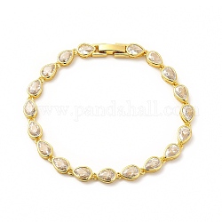 Bracelet chaîne à maillons en forme de larme avec zircon cubique transparent, bijoux en laiton de placage de rack pour les femmes, sans cadmium et sans plomb, véritable 18k plaqué or, 6-7/8 pouce (17.6 cm)