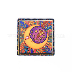 Porcelain Cup Mats, Hot Pads Heat Resistant, Square with Moon Art Pattern, Colorful, 93.5x93.5mm