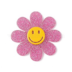 Acryl-Anhänger, mit Pailletten, Blume mit lächelndem Gesicht Charme, Kamelie, 45x4.5 mm, Bohrung: 1.5 mm
