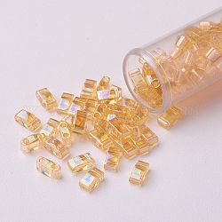 Perles miyuki demi-tila, Perles de rocaille japonais, 2-trou, (htl251) topaze claire transparente ab, 5x2.3x1.9mm, Trou: 0.8mm, environ 2500 pcs / sachet , 100 g / sac
