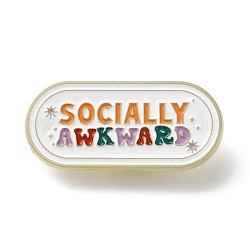 Ovale Emaille-Pins mit dem Wort „Socially Awkward“., Goldene Brosche aus Zinklegierung für Damen, Farbig, 20.5x44.5x1.5 mm