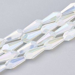 Abalorios de vidrio electroplate hebras, imitación de vidrio de jade, facetados, florero, Claro, 14x6x6mm, agujero: 1.2 mm, aproximamente 50 pcs / cadena, 27.1 pulgada