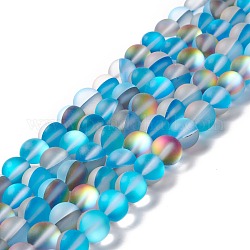 Synthetische Mondstein Perlen Stränge, matt, Runde, Deep-Sky-blau, 10 mm, Bohrung: 1 mm, ca. 38~40 Stk. / Strang, 14.96''~15.16'' (38~38.5 cm)