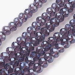 Chapelets de perles en verre électroplaqué, perle plaquée lustre, facette, rondelle, bleu foncé, 6x4~5mm, Trou: 0.8~1mm, Environ 85~88 pcs/chapelet, 16.1~16.5 pouce (41~42 cm)