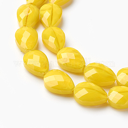 Opaque Solid Color Glass Beads Strands, Faceted, teardrop, Gold, 13.5x10x6~6.5mm, Hole: 1mm, about 25pcs/strand, 13.77 inch(35cm)