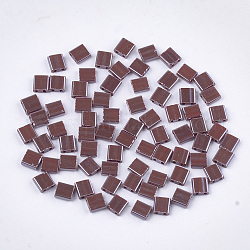 2-луночное матовое стекло бисер, lustered, прямоугольные, кокосового коричневый, 5x4.5~5.5x2~2.5 мм, отверстие : 0.5~0.8 мм