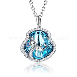 925 Sterling Silver Pendant Necklaces, with Austrian Crystal, Cable Chains, Shell with Dolphin, Platinum, 202_Aquamarine, 16.14 inch(41cm)