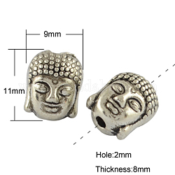 Tibetan Style Alloy Beads, Lead Free & Nickel Free, Buddha Head, Antique Silver, 11x9x8mm, Hole: 2mm
