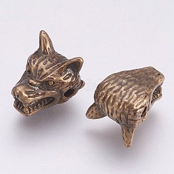 Tibetischer stil legierung perlen, Wolfskopf, Antik Bronze, 9.5x13 mm, Bohrung: 2 mm