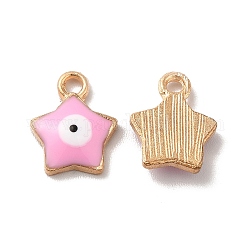 Lega di fascini dello smalto, oro chiaro, stella con il fascino del malocchio, perla rosa, 13x10x2.5mm, Foro: 1.8 mm