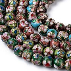 Vintage Handmade Flower Pattern Cloisonne Round Bead Strands, Mixed Color, 8mm, Hole: 1mm, about 15.7 inch, 50pcs/strand