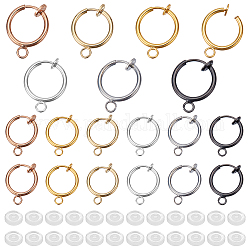 Pandahall 36 Stück Messing-Ohrclip-Konverter, 6 Farben runde Creolen, nicht durchbohrte Ohrring-Komponenten, Ohrclips mit 40 Silikon-Pads für die Herstellung von DIY-Ohrringen