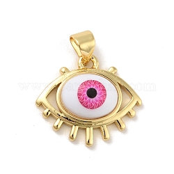 Brass Pendants, with Acrylic, Cadmium Free & Lead Free, Long-Lasting Plated, Evil Eye, Real 18K Gold Plated, Deep Pink, 16.5x19x6mm, Hole: 4x3.5mm