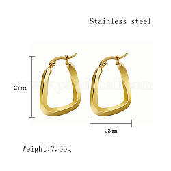 Stainless Steel Hoop Earrings for Women, Real 18K Gold Plated, Twist, 27x23mm