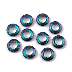 Anelli di collegamento in vetro placcato, anello cosmico di cristallo, anello prisma, sfaccettato, palccato nero, anello rotondo, blu, 20x5~5.5mm, diametro interno: 11mm