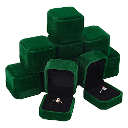 Boîte à bagues en velours, couvercle rabattable, carrée, verte, 5.45x5x4.1 cm