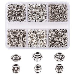 370 шт. 6 стиля бусины из сплава в тибетском стиле, разнообразные, античное серебро, 4~6 мм, отверстие : 1~2.5 мм