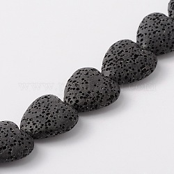 Fili di perle di roccia lavica sintetica, cuore, tinto, nero, 20x20x7mm, Foro: 1 mm, circa 20pcs/filo, 15.3 pollice
