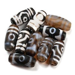 Perles de style tibétain, Perles d'agate naturelles, teints et chauffée, ovale, Modèles mixtes, brun coco, 28x13~14mm, Trou: 2.5mm