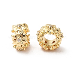 Messing Mikro ebnen Zirkonia European Beads, Großloch perlen, echtes 18k vergoldet, Schneeflockensäule, Transparent, 9x5.5 mm, Bohrung: 5 mm