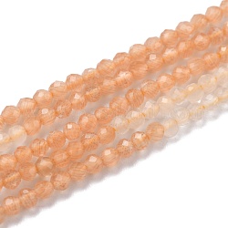 Chapelets de perles d'œil de chat, facette, teints et chauffée, ronde, Sandy Brown, 2mm, Trou: 0.6mm, Environ 190 pcs/chapelet, 14.49'' (36.8 cm)