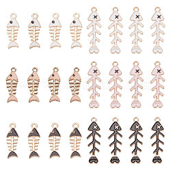 SUNNYCLUE 1 Box 48Pcs Fish Charms Skeleton Charms Fishbone Charm Skull Enamel Fish Bone Sea Animals Summer Black White Colorful Charms for Jewelry Making Charm DIY Necklace Bracelet Earrings Supplies