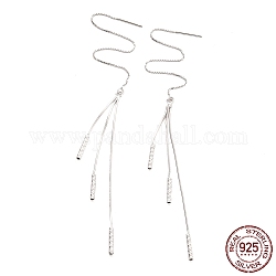925 fil d'oreille long en argent massif rhodié, petite barre avec boucles d'oreilles pendantes à pampilles à longue chaîne pour femmes, platine, 148mm, pin: 0.8 mm