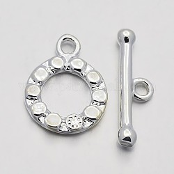 Brass Ring Toggle Clasps, Silver, Ring: 18x13x2mm, Hole: 2mm, Bar: 21x6x3mm, Hole: 2mm